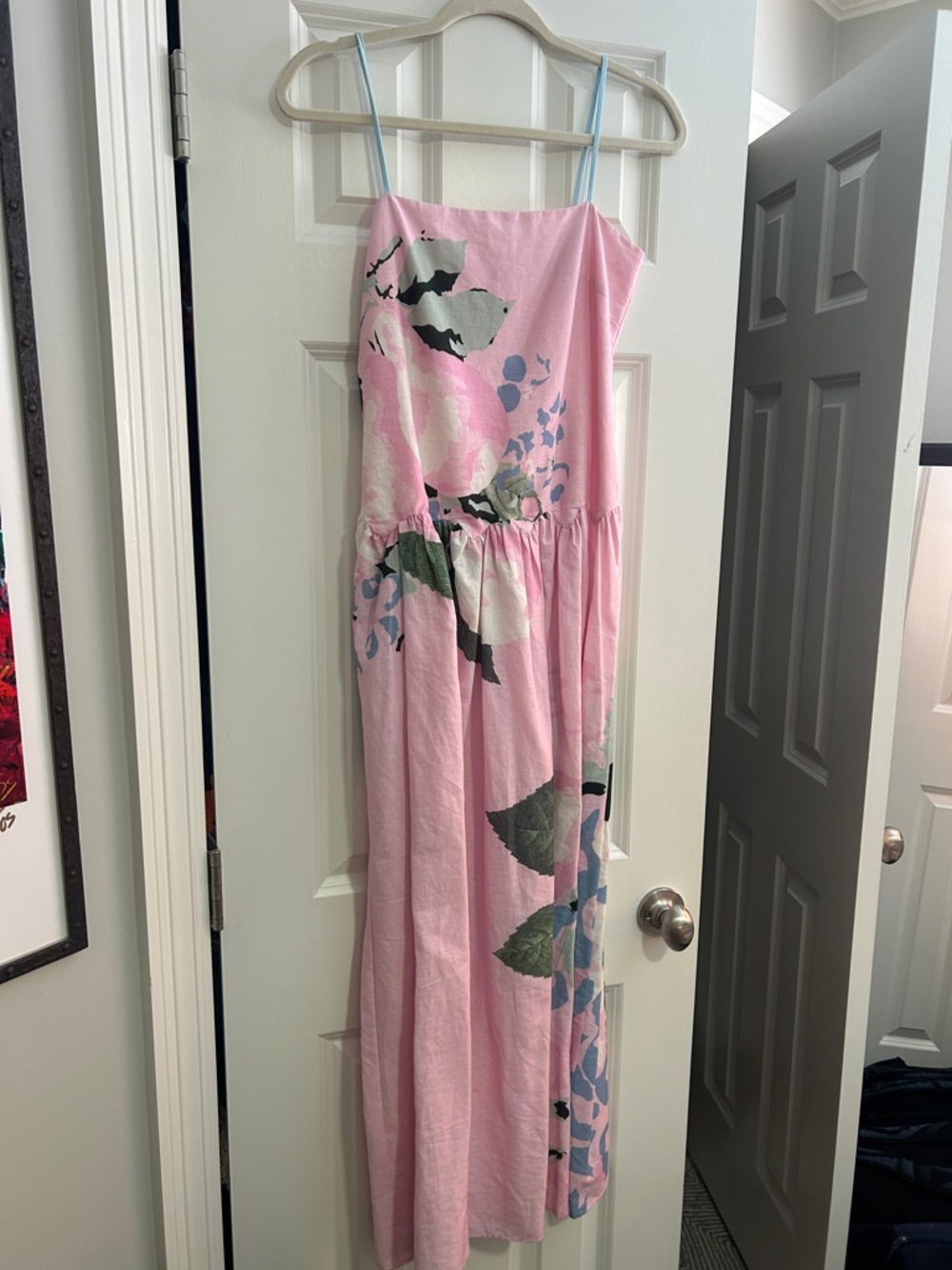 Pink Floral Maxi Dress with Spaghetti Straps